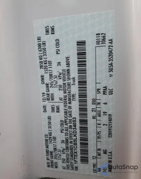 2020 Ford F150 Super Cab from USA, damaged, VIN 1FTEX1CB5LKD34053